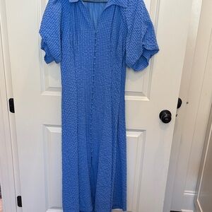 English Factory Periwinkle Textured Maxi Dress with Puff Sleeves